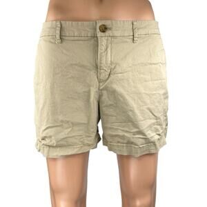 Old Navy Women's Beige Mid Rise Straight Leg Slim Fit Chino Khaki Shorts Size 8